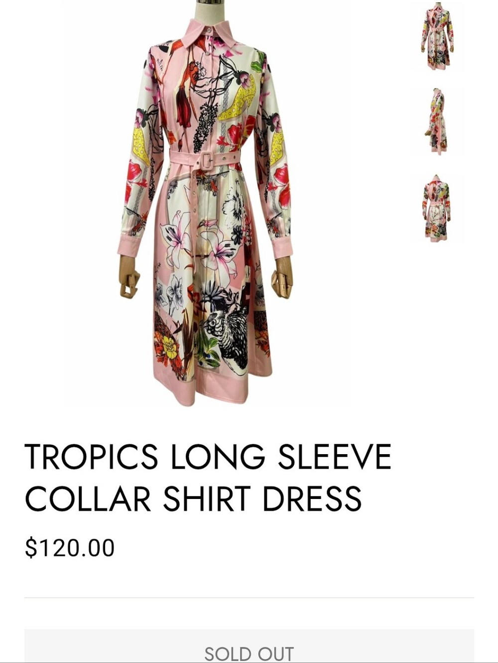 Pink Floral Print Shirt Dress with Belt - Picture 7 of 8